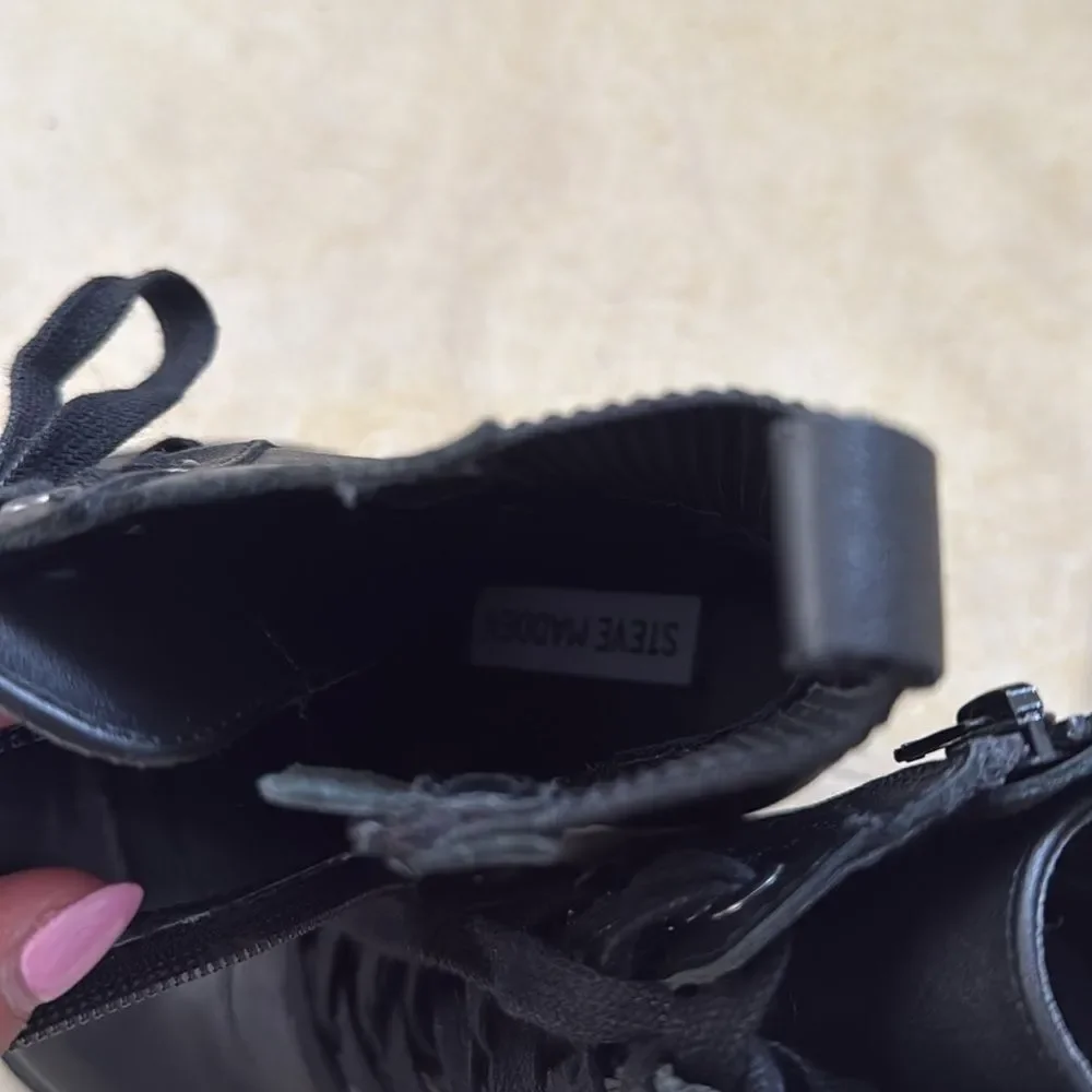 STEVE MADDEN - Black Lace-Up Ankle Boots - Size 6.5 Leather Boots - WORN ONCE - Picture 5 of 6